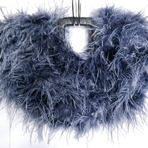 Elegant Ostrich Feather Dusty Blue Crescent Moon Clutch
